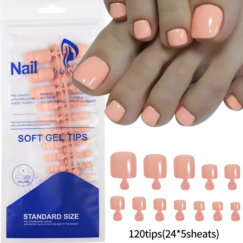 HSF Marketplace pink French tip press-on toenails, square short false toe nails set with glossy finish, 120 pieces