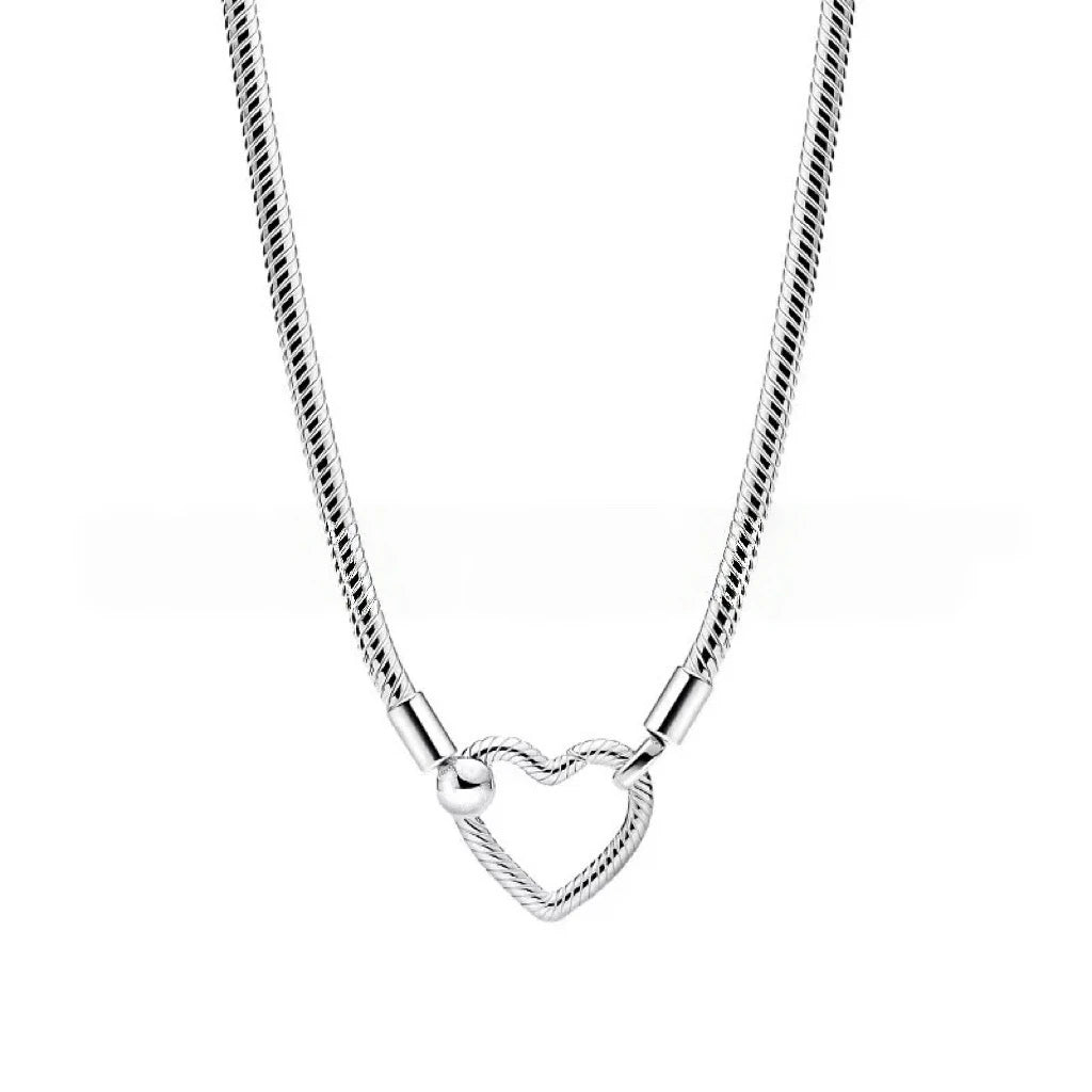 Silver heart pendant necklace with zircon circle design, ideal for women's jewelry, charms, and DIY bead accessories.