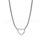Silver heart pendant necklace with zircon circle design, ideal for women's jewelry, charms, and DIY bead accessories.