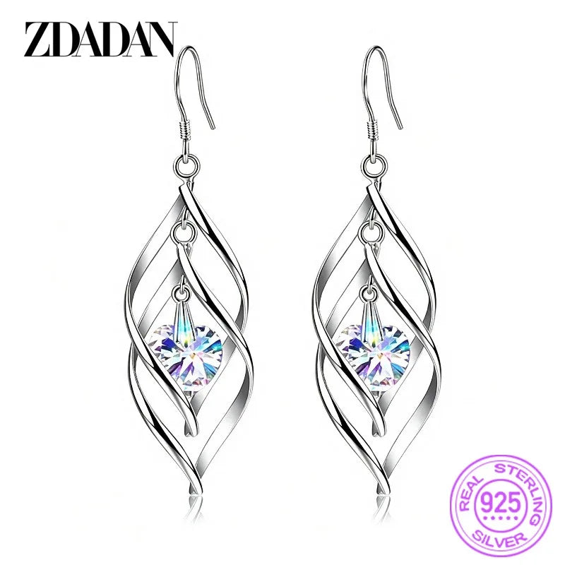 Sterling silver crystal long dangle earrings for women by HSF Marketplace