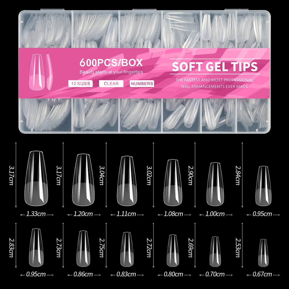 HSF Marketplace short almond soft gel false nail tips, full cover press-on nails for salon and home use