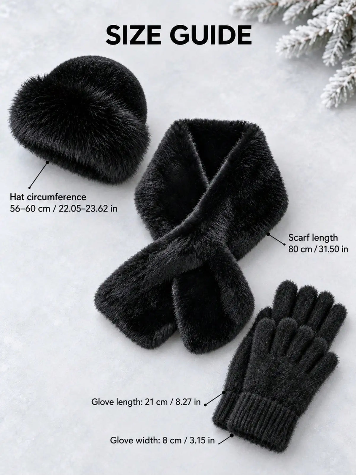 HSF Marketplace winter plush warm hat, scarf, and gloves set for outdoor use