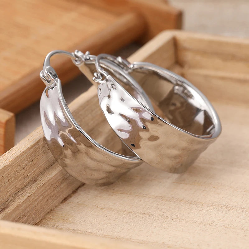Silver plated hammered hoop earrings for women by HSF Marketplace