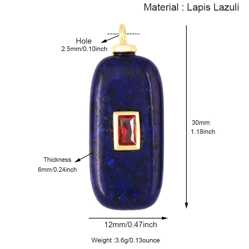 Jewelry charm pendant featuring jade agate, amethyst, amazonite, water grass, and lapis lazuli with 18K gold plating for necklace craft.