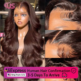 Chocolate Brown Body Wave Lace Front Wig Transparent 13x4 HD Lace Frontal Wigs Preplucked Colored Human Hair Wigs 4x4 5x5 13x6