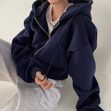 Women’s hooded zip-up sweatshirt in casual autumn-winter style, K-Culture merch apparel by HSF Marketplace