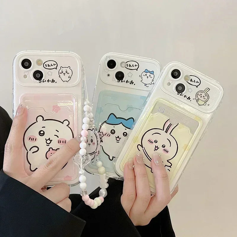 Cute cartoon anime Chiikawa card wallet phone case for iPhone 11–16 by HSF Marketplace