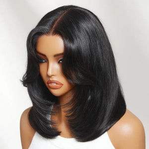Layered Shoulder-Length Human Hair Wig, 7x5 HD Lace, Glueless with Face-Framing Bangs