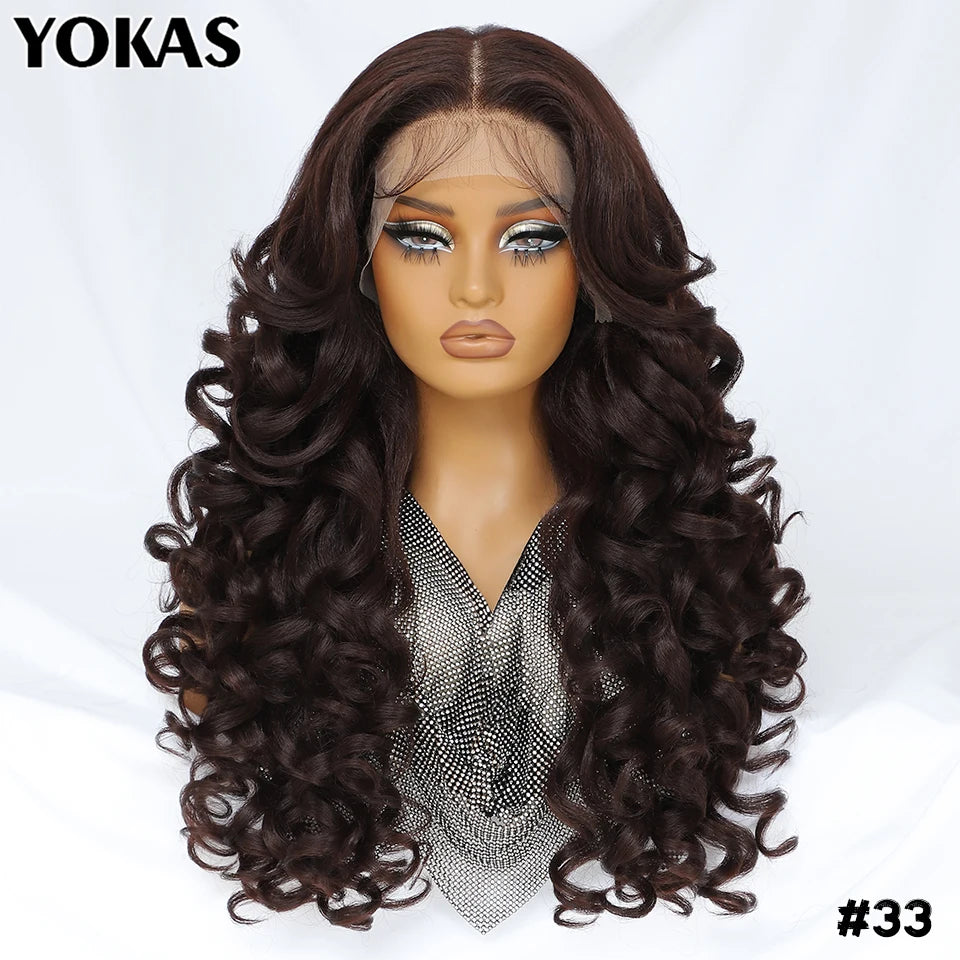 Latisha Lace Frontal Wigs 13x6 Synthetic High Temperature Fiber HD Lace Frontal Wigs 24 Inch Loose Curls Lace Wig For Afro Wome