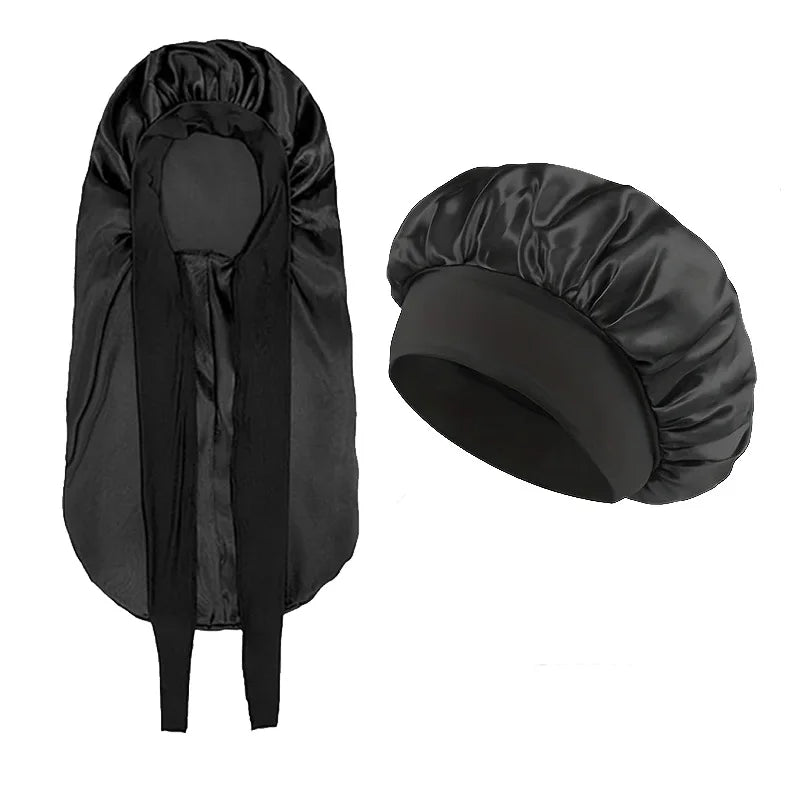 2Pcs Satin Bonnet Set for Women Long Regular Size Silk Hair Cap for Sleeping, Night Hair Wrap for Curly, Braided, Natural Hair