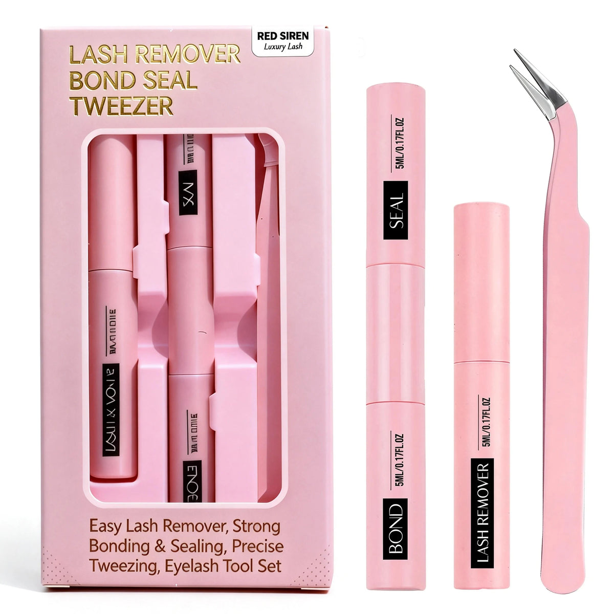 HSF Marketplace eyelash glue kit with bond, seal, remover, and tweezers for false eyelash application at home.