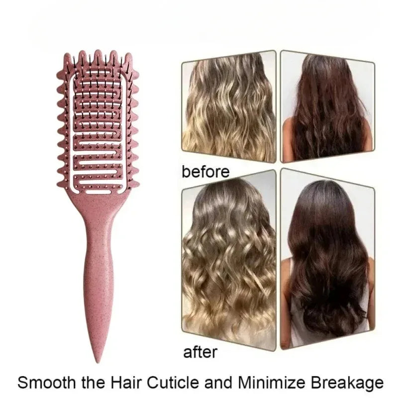 Hollow boar bristle hair styling brush by HSF Marketplace for detangling, shaping, and defining curly hair.