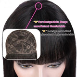 Straight human hair wig with bangs from HSF Marketplace, 100% Remy human hair, full machine-made, beginner-friendly for women.