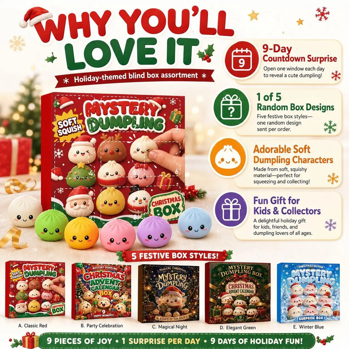 Christmas fidget squishy dumpling advent calendar by HSF Marketplace, 9-day blind box sensory toy set