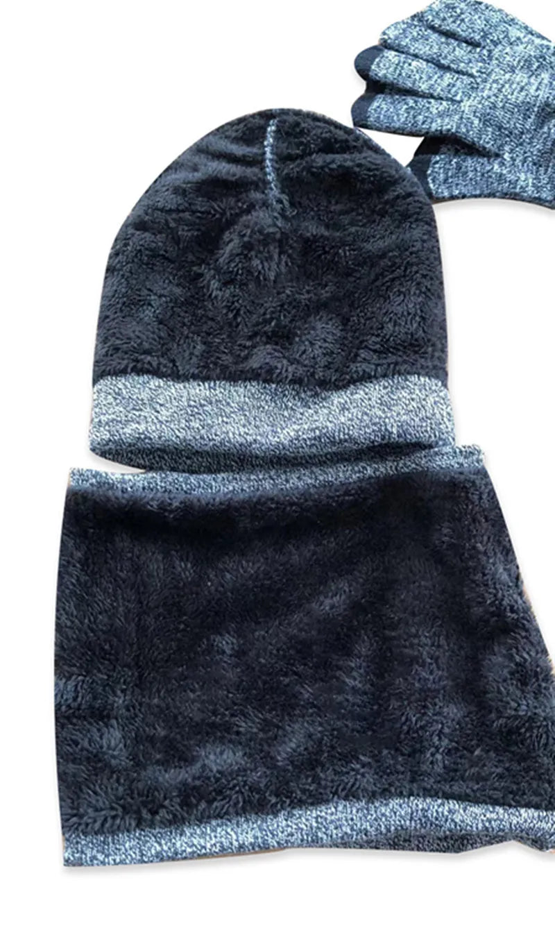 Men's warm knit beanie hat, scarf and gloves winter set by HSF Marketplace