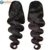 Natural black Brazilian human hair body wave drawstring clip-in ponytail extension for women