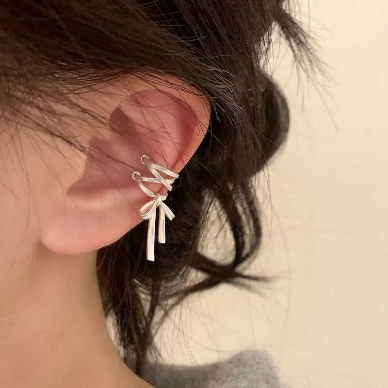 925 Sterling Silver Bow Knot Ear Clip for Women - Sweet Jewelry Gift
