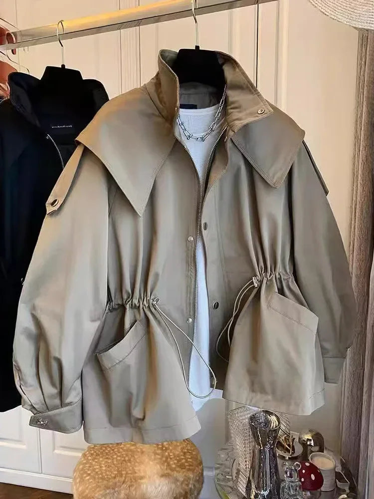 Women's fall high-neck zip jacket by HSF Marketplace in trendy street style coat design