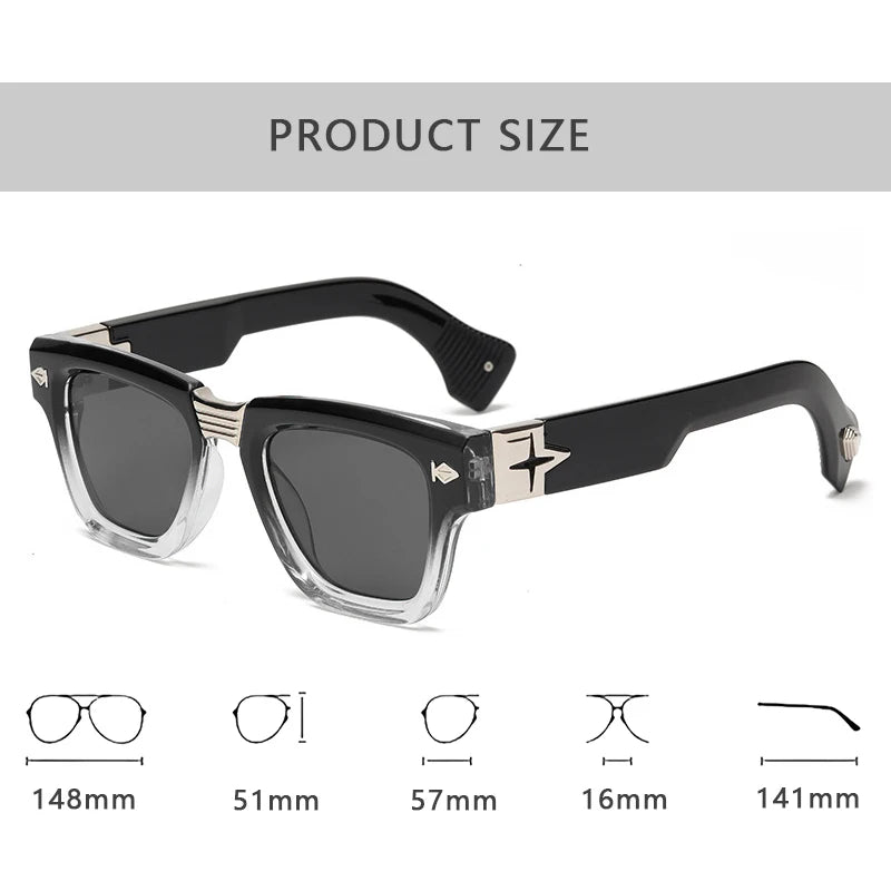 Luxury designer sunglasses by HSF Marketplace featuring vintage square frames for men and women, perfect for travel and parties.
