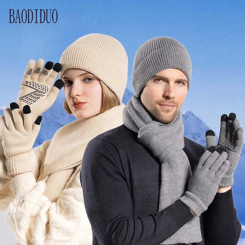 Winter hat, gloves, and scarf set for men and women by HAIRSOFLY SHOP