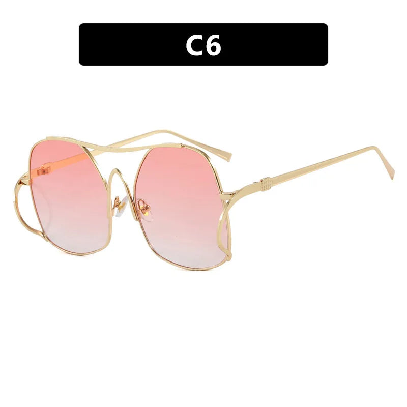 Y2K oversized bold sunglasses for women with metal frame, UV400 protection, vintage aesthetic, trendy streetwear eyewear