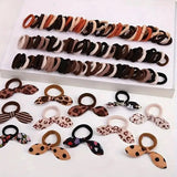 130Pcs Brown Series Mixed Kids Hair Ties Set Sweet Leopard Print Bowknot Rubber Band Cute Hair Rope For Girls Hair Accessories