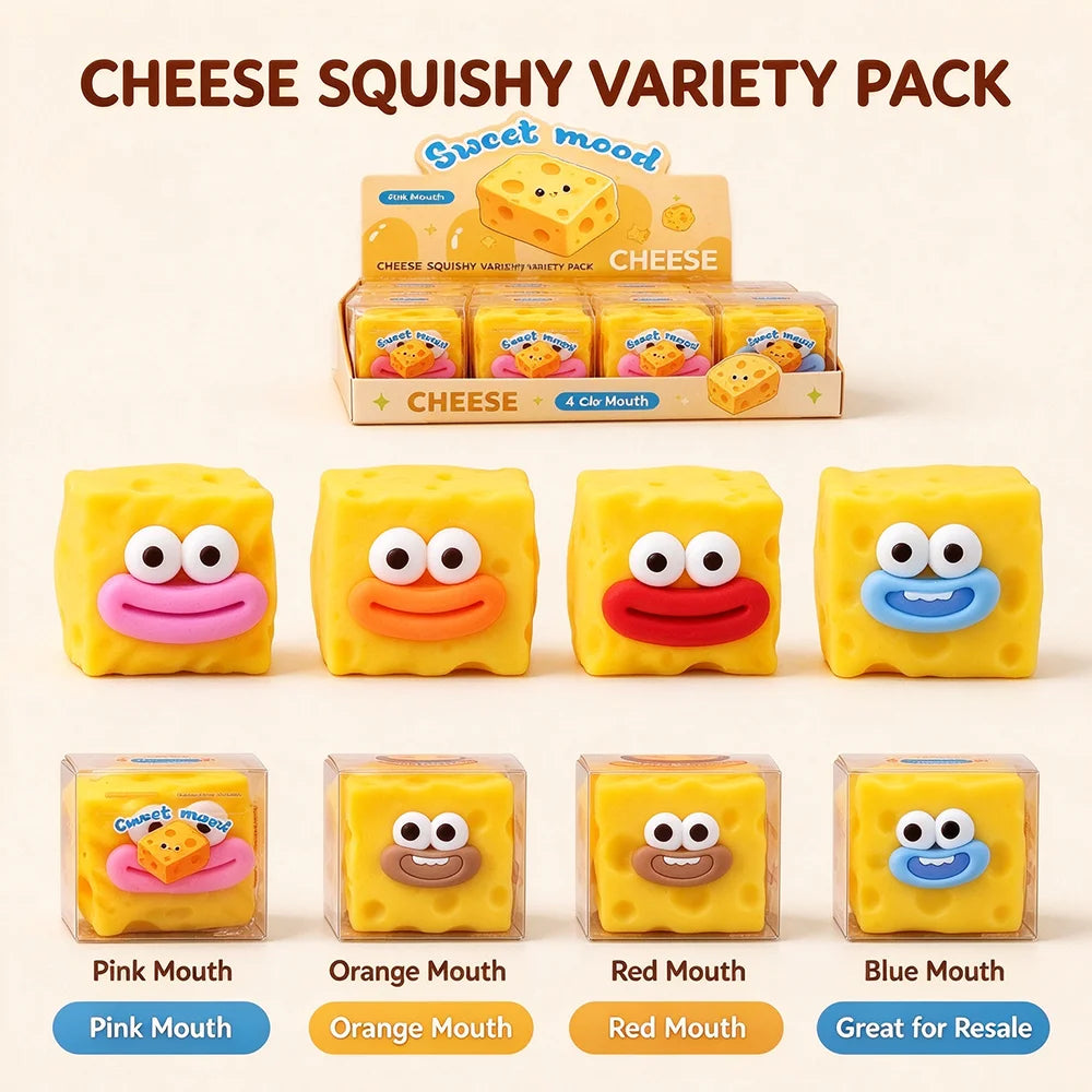 Cute cheese block squishy sensory toy for stress relief and fun, HSF Marketplace brand