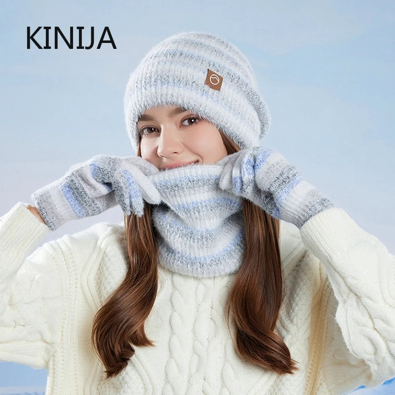 Women's winter cap, gloves and scarf set with fleece lining by HSF Marketplace