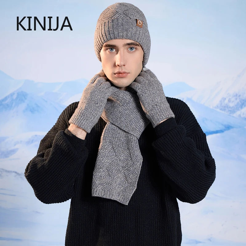 Winter knitted hat, scarf, and gloves set for cold weather protection by HSF Marketplace