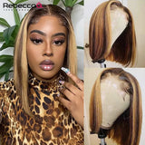 Ginger brown lace front human hair wig with short bob cut, reddish brown color, Brazilian Remy hair, glueless style from HSF Marketplace