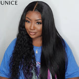 Wet & Wavy 2-in-1 human hair wig by HSF Marketplace with naturally textured waves for effortless styling