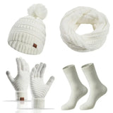 Women's winter hat, scarf and gloves set with faux fur ball by HSF Marketplace