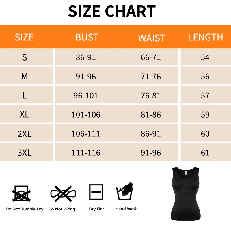 Women’s sleeveless shapewear tank top with wide straps, V-neck, tummy control, and compression fit