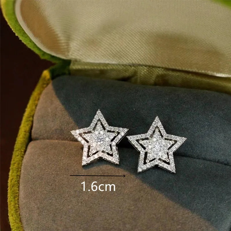 Silver star crystal stud earrings, geometric women’s jewelry accessory, HSF Marketplace