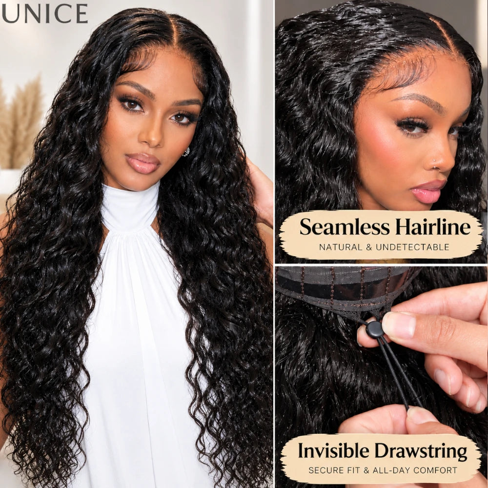 Natural black water wave glueless wig, 100% human hair, HSF Marketplace human hair wig