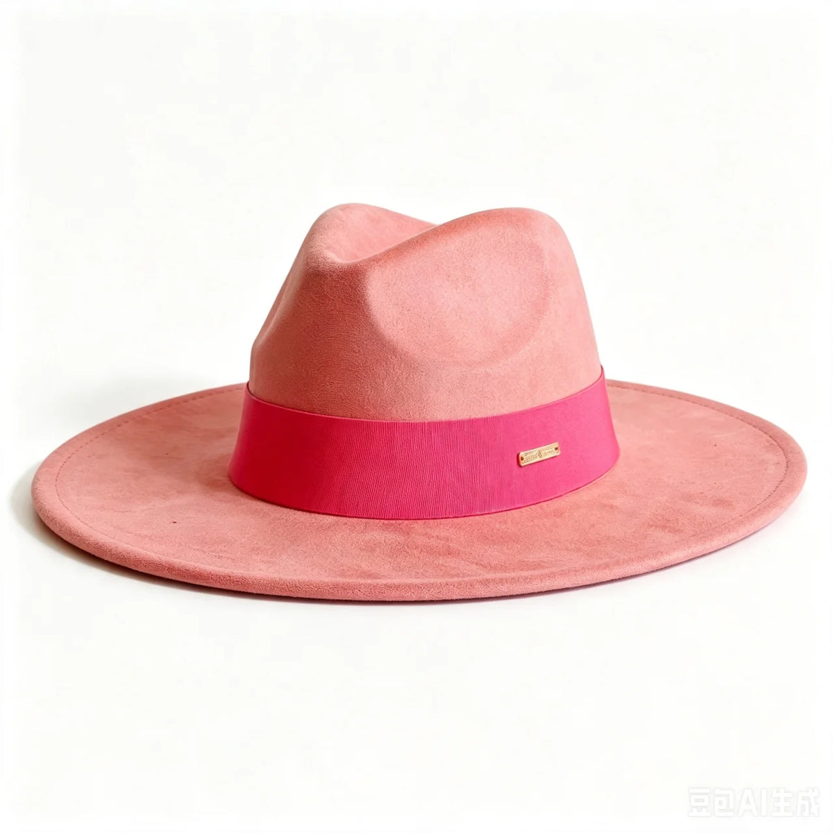 Women's suede wide-brim fedora hat in brown felt for autumn and winter wear