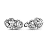 925 sterling silver herbarium cluster heart halo stud earrings for women, sparkling floral design