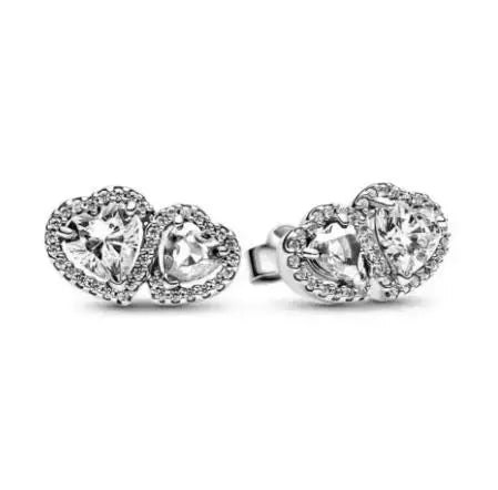925 sterling silver herbarium cluster heart halo stud earrings for women, sparkling floral design