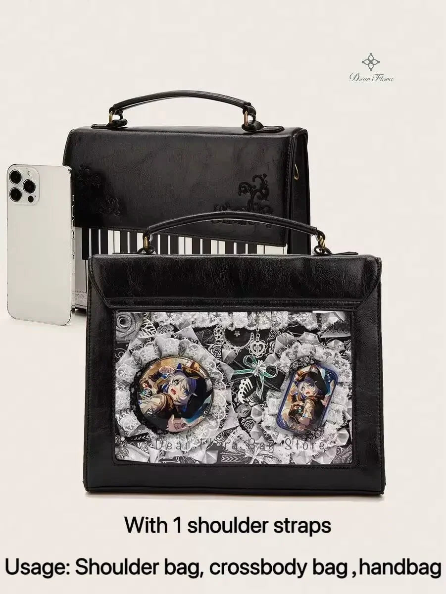 Vintage piano shoulder bag for women, stylish crossbody ita bag with piano-themed design by HSF Marketplace