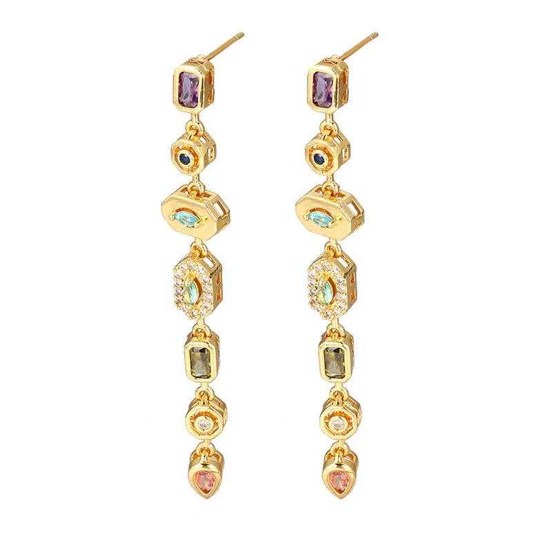 Colorful zircon water drop long tassel earrings for women, HSF Marketplace jewelry