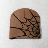 Autumn unisex spiderweb beanie hat knitted skull cap with Y2K punk pattern for women and men