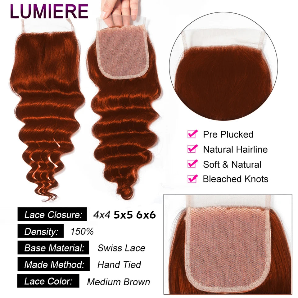 #350 Ginger Orange Omber Colored Loose Deep Wave Bundles With Lace Closure Frontal Preplucked  Human Hair Bundles With Frontal