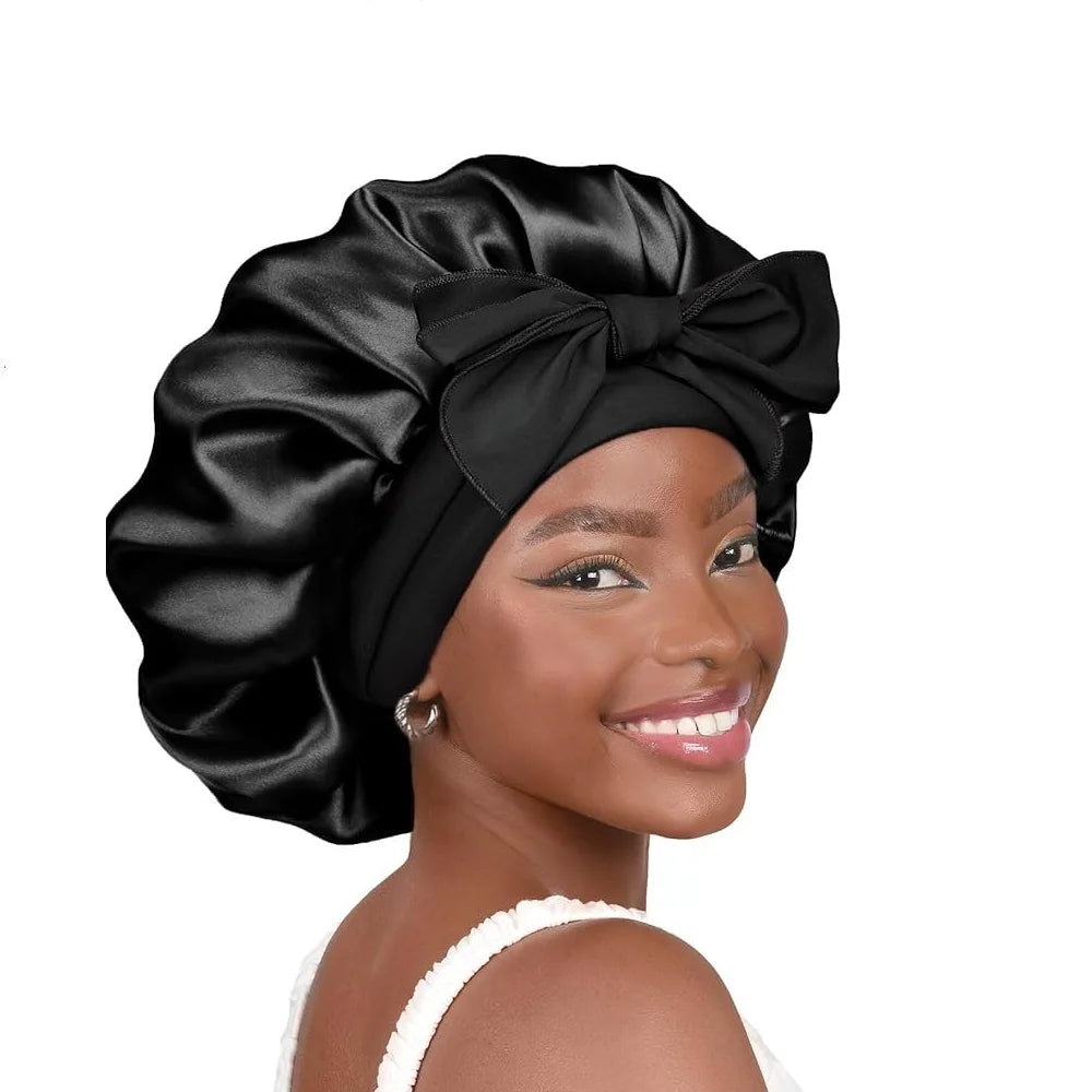 Oversized Satin Hat Sleeping Night Hat Cap Double Layered Hair Caps Curly Hair Nightcap Silk Bonnet Satin Bonnet Hair Bonnet
