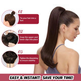 28-inch synthetic body wave drawstring ponytail with ombre brown and blonde highlights, heat-resistant hair extension