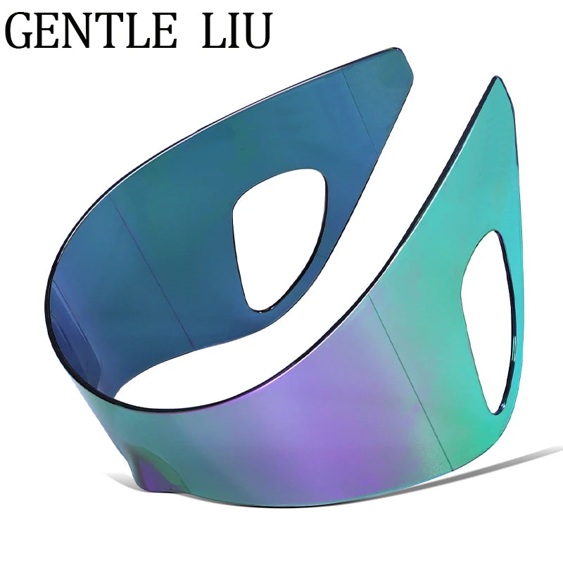 Steampunk one-piece shield sunglasses for women, windproof wrap-around design, luxury brand HSF Marketplace, Y2K punk style eyewear.
