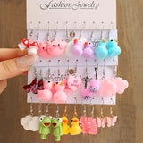 Cute cartoon duck dangle earrings set by HSF Marketplace for trendy girls