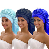 3-piece satin long bonnet set with wide brim and bow tie for everyday hair styling by HSF Marketplace