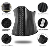 Red latex waist trainer corset with 25 steel bones, adjustable straps, and slimming body shaper design for women