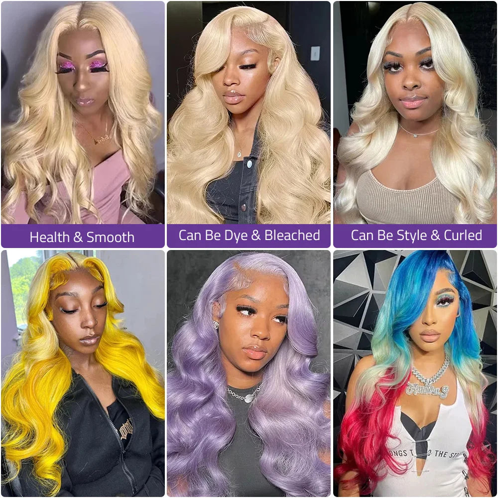 Brazilian honey blonde 613 body wave human hair lace front wig with 200% density and HD transparent lace