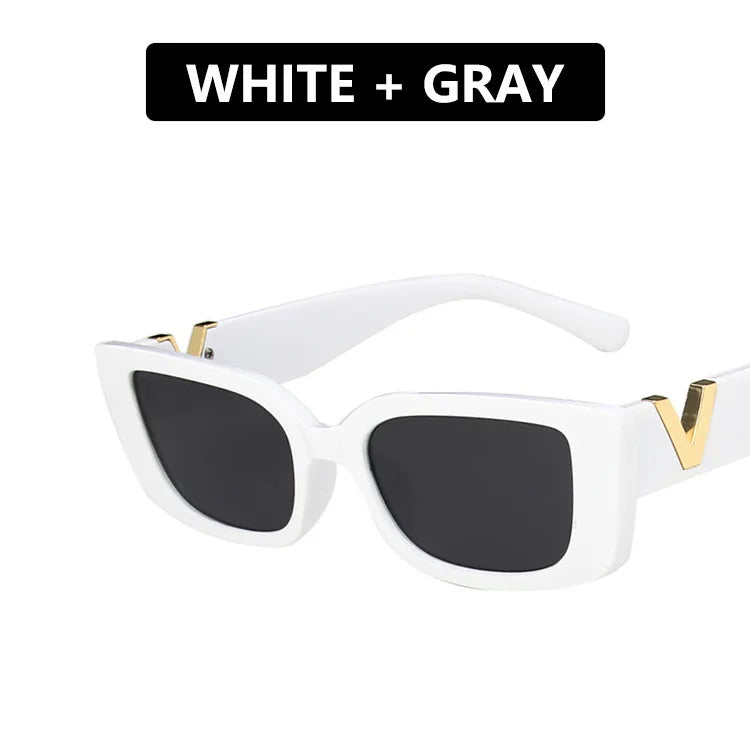 Retro rectangle sunglasses for women by HSF Marketplace, black vintage small frame sun glasses with classic square design.